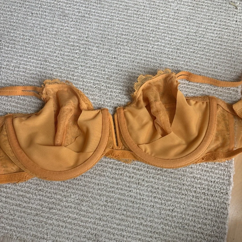 Auden Unlined Balconette Bra 34D Yellow Lace Underwire Unlined